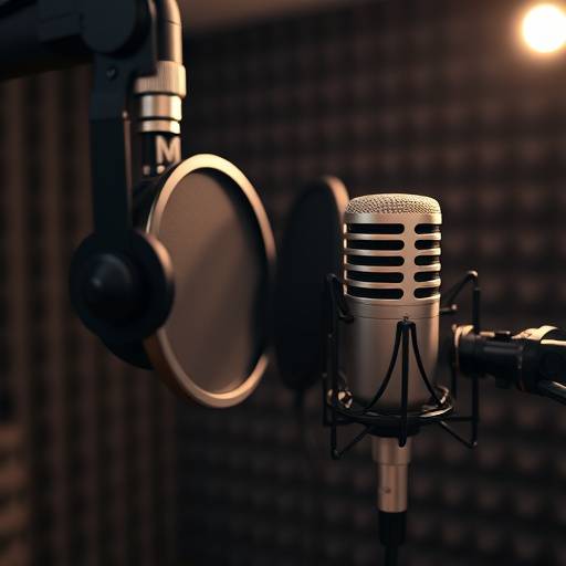 Dettaglio di un microfono Neumann U87 in uno studio di registrazione insonorizzato