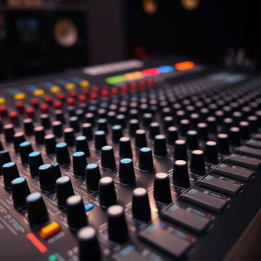 Dettaglio di una console di mixaggio SSL con fader e equalizzatori