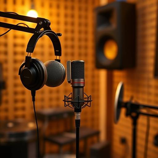 Microfono professionale e cuffie in uno studio di registrazione per voice over